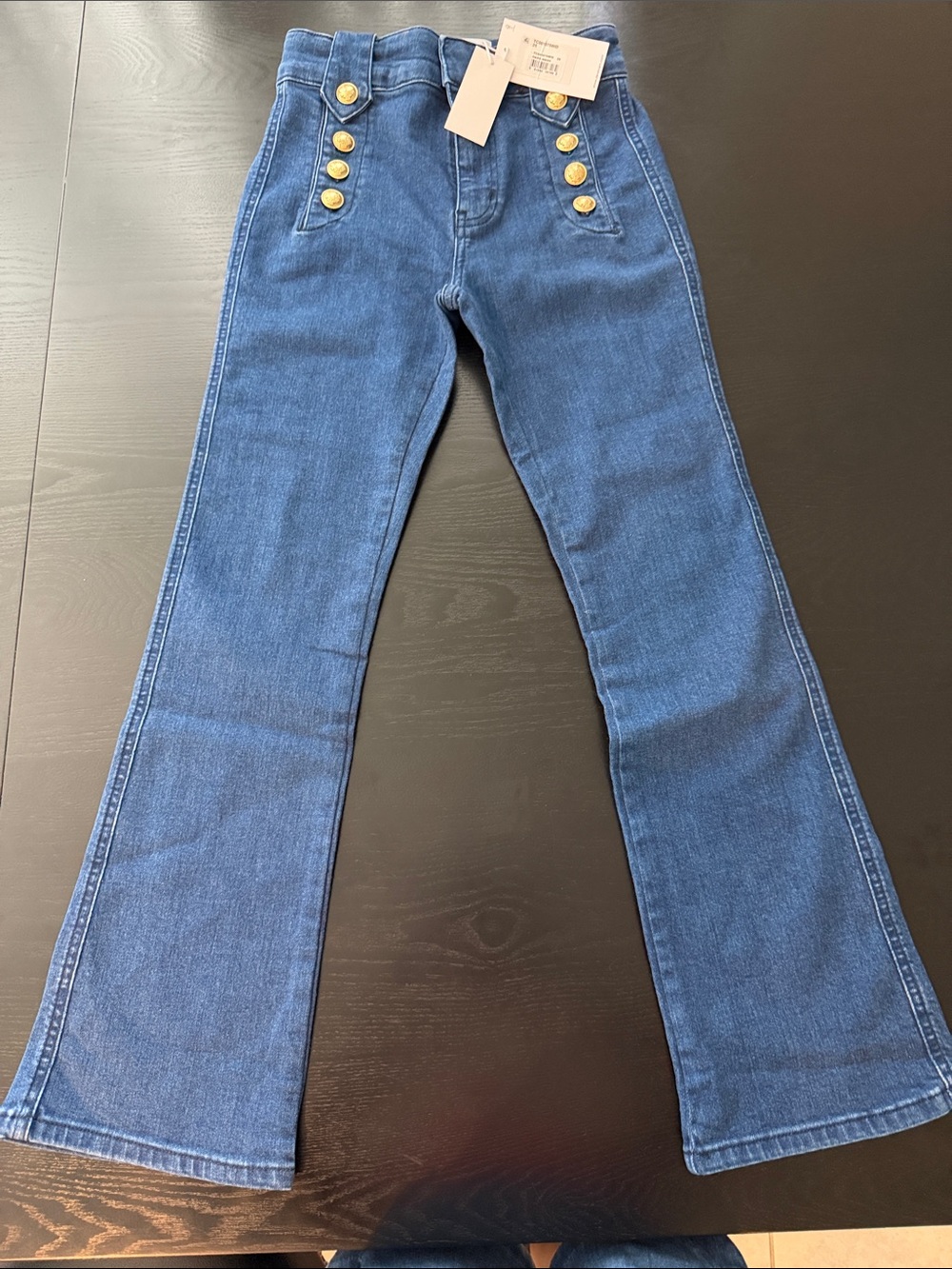 Derek Lam - High-Rise Denim Flare Jeans with Decorative Gold Buttons - Blue